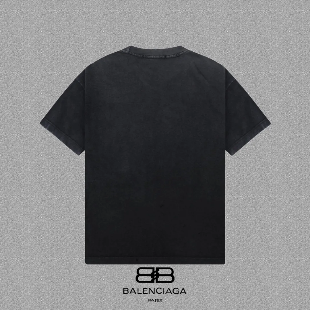 P100✨🔥 [balenciaga] 2026FW short-sleeved T-shirt Premium 26s double yarn 300g fabric, washed with Ma Liang distressed process Color: washed black, washed white, washed Khaki Size: S M L XL 2XL
